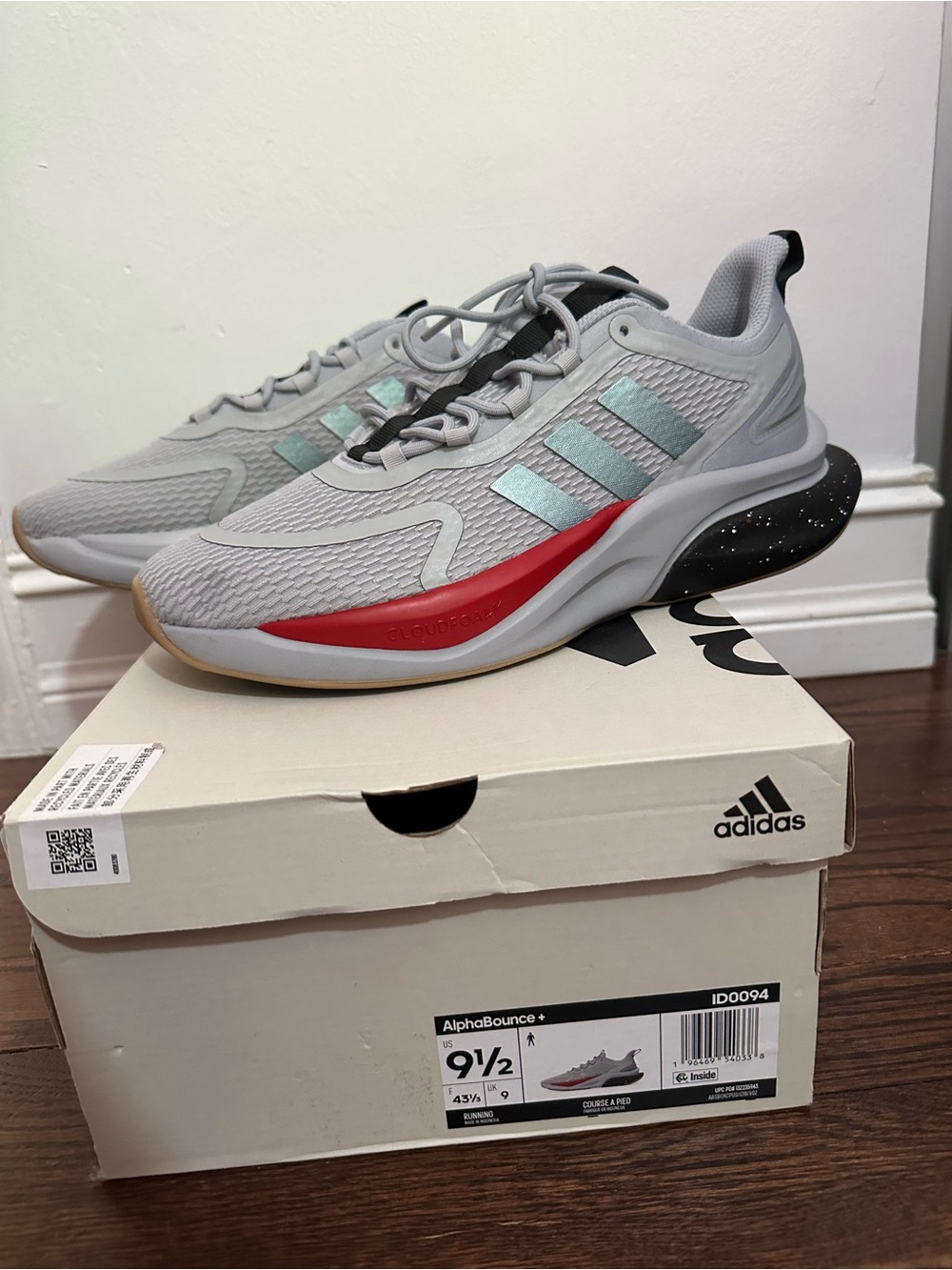 New With Tags adidas Men's Sneakers in Light Gray with Red and Silver Accents